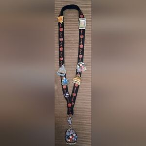 Vintage Disney World Black Lanyard with Collectible Pins